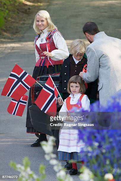 Princess Mette-Marit, Princess Ingrid Alexandra, Master Marius Borg Hoiby and Prince Haakon Magnus celebrate Norway's national day at The Royal...