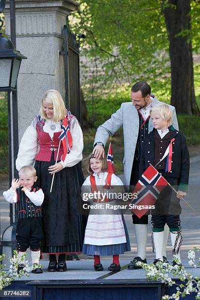 Prince Sverre Magnus, Princess Mette-Marit, Princess Ingrid Alexandra, Prince Haakon Magnus and Master Marius Borg Hoiby celebrate Norway's national...