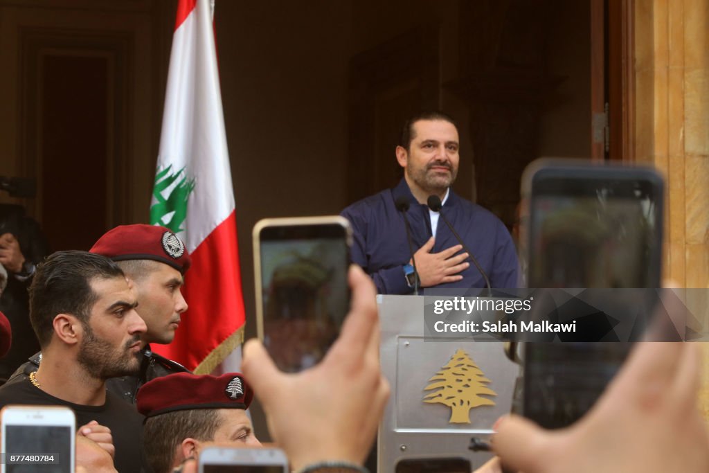 Lebanon's Prime Minister Hariri Makes Public Appearance At Home in Beirut