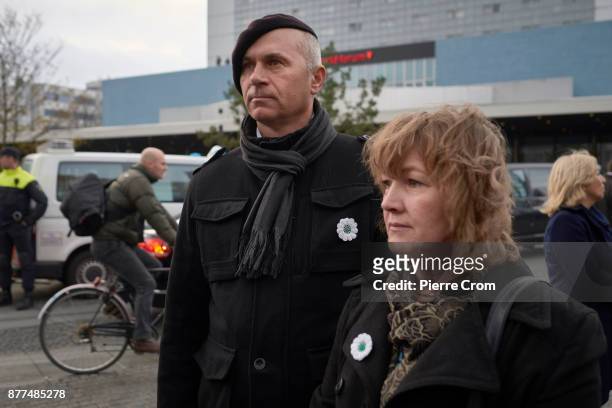 Bosnian Muslims gather outside the International Criminal Tribunal for the former Yugoslavia on November 22, 2017 in The Hague, The Netherlands. The...