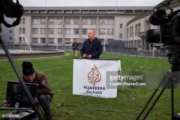 Journalist from Al Jazeera Balkan reports from the tribunal on November 22, 2017 in The Hague, The Netherlands. Ratko Mladic's lawyer will appeal the...