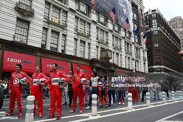 Dario Franchitti driver of the Target Chip Ganassi Racing Dallara Honda, Ryan Briscoe driver of the Team Penske Dallara Honda and Helio Castroneves,...