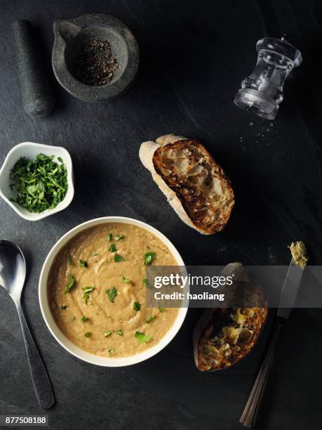 spicy chickpea lentils soup - cilantro stock pictures, royalty-free photos & images