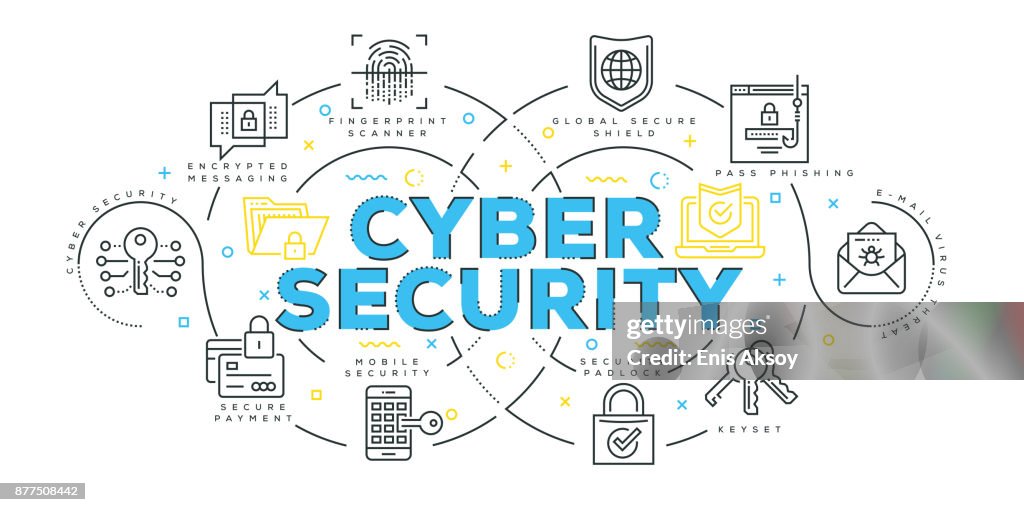 Modern Flat Line Design Concept of Cyber Security