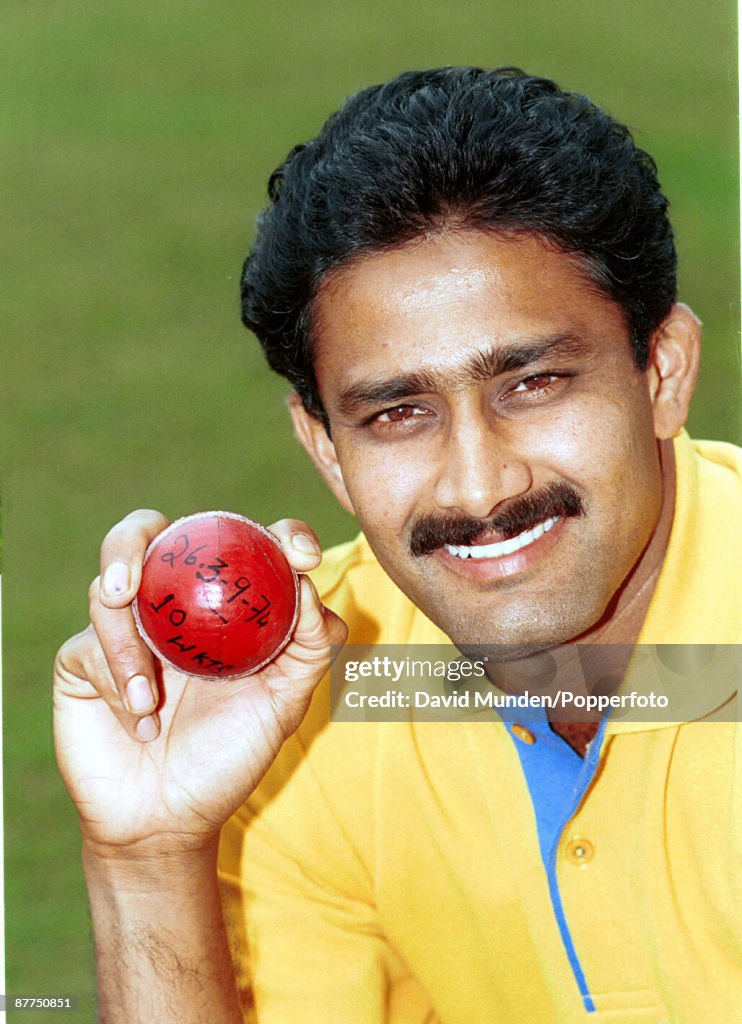 ANIL KUMBLE / INDIAN LEG SPINNER With the ball with which he took all 10 wickets in a test v Pakistan, Delhi 1999