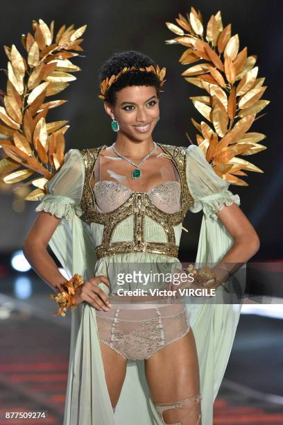 Jourdana Phillips walks the runway at the 2017 Victoria's Secret Fashion Show In Shanghai - Show at Mercedes-Benz Arena on November 20, 2017 in...