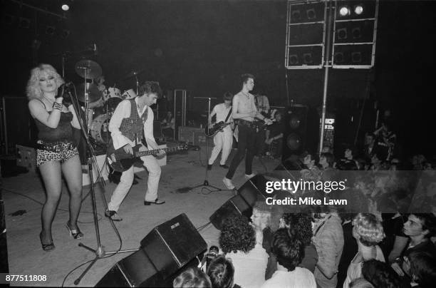 English bassist and singer Sid Vicious performs with the Vicious White Kids at Electric Ballroom, London, UK, 15th August 1978. From left to right:...