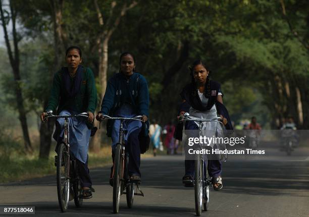 Girls from Tribal area going to school in Distt Dangs in South Gujrat some 430 Kms from Ahmedabad.