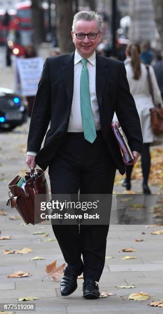 Britain's Environment, Food and Rural Affairs Secretary Michael Gove leaves 10 Downing Street after a pre-budget meeting of the cabinet in London, on...