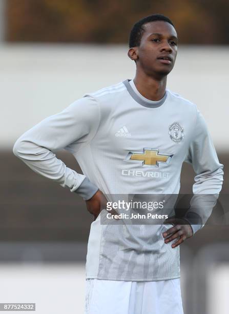 Josh Bohui of Manchester United U19s in action during the UEFA Youth League match between FC Basel U19s and Manchester United U19s at Leichtathletik...