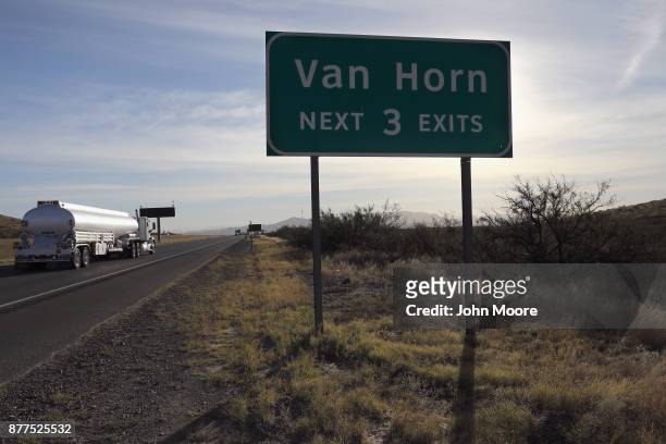 Interstate 10 passes through west Texas on November 22, 2017 at Van Horn, Texas. Federal agents are searching for suspects in the death of U.S....