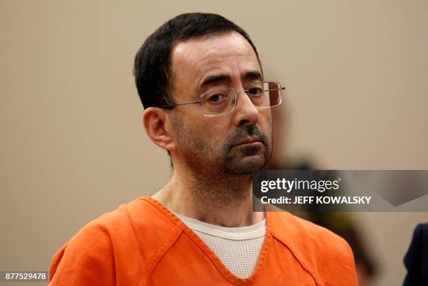 Former Michigan State University and USA Gymnastics doctor Larry Nassar appears at Ingham County Circuit Court on November 22, 2017 in Lansing,...