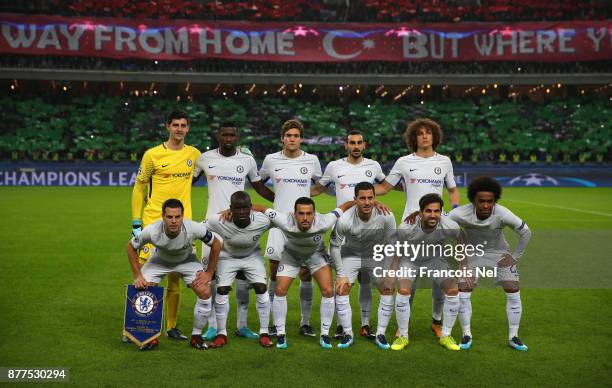 Chelsea team line up for a photo prior to the UEFA Champions League group C match between Qarabag FK and Chelsea FC at Baki Olimpiya Stadionu on...