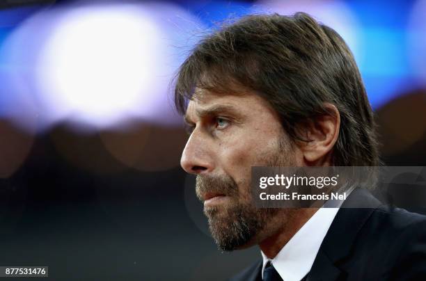 Antonio Conte, Manager of Chelsea looks on prior to the UEFA Champions League group C match between Qarabag FK and Chelsea FC at Baki Olimpiya...