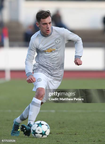 Lee O'Connor of Manchester United U19s in action during the UEFA Youth League match between FC Basel U19s and Manchester United U19s at...