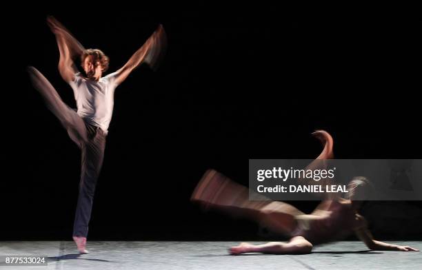 Dancer and producer Ivan Putrov and a male dancer take part in a full dress rehearsal for Putrov's forthcoming show 'Men in Motion', at the London...
