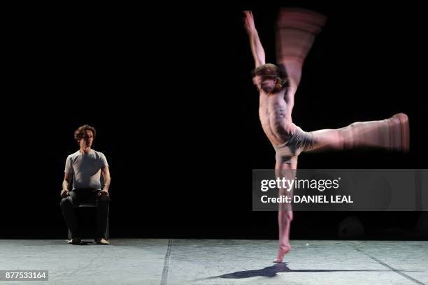 Dancer and producer Ivan Putrov and a male dancer take part in a full dress rehearsal for Putrov's forthcoming show 'Men in Motion', at the London...