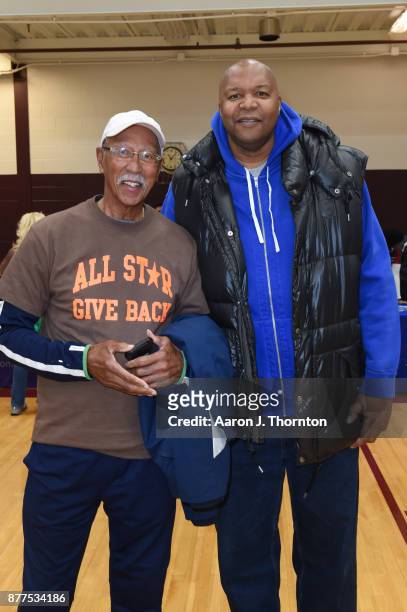 Former Detroit Mayor Dave Bing and Former NBA player Derrick Coleman attend the 2017 Annual AllStar Giveback: Thanksgiving Edition on November 21,...