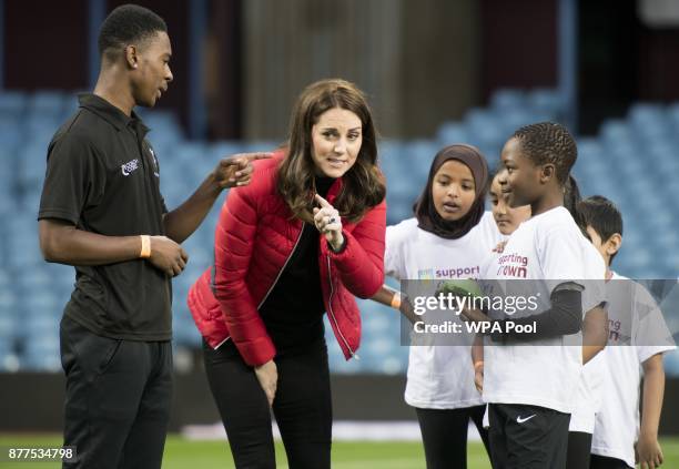 Catherine, Duchess of Cambridge visits Aston Villa Football Club to see the work of the Coach Core programme on November 22, 2017 in Birmingham,...