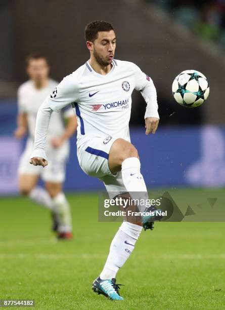 Eden Hazard of Chelsea in action during the UEFA Champions League group C match between Qarabag FK and Chelsea FC at Baki Olimpiya Stadionu on...