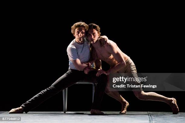 Ivan Putrov and Matthew Ball perform during a dress rehearsal for Ivan Putrov's "Men In Motion" at The London Coliseum on November 22, 2017 in...
