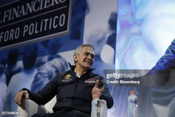 Miguel Angel Mancera Espinosa, mayor of Mexico City, speaks during the El Financiero Political Summit in Mexico City, Mexico, on Wednesday, Nov. 22,...