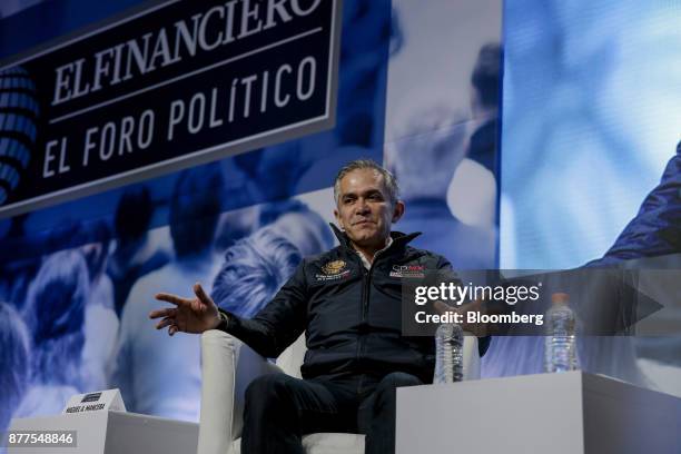 Miguel Angel Mancera Espinosa, mayor of Mexico City, speaks during the El Financiero Political Summit in Mexico City, Mexico, on Wednesday, Nov. 22,...