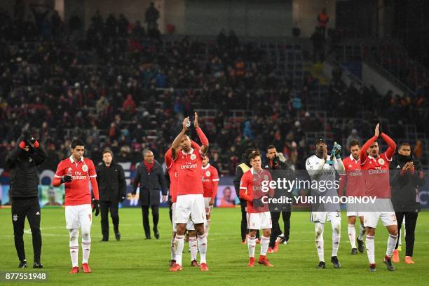 Benfica's players thank supporters after the UEFA Champions League Group A football match between PFC CSKA Moscow and SL Benfica at the VEB Arena...