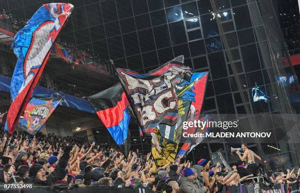 Moscow's fans during the UEFA Champions League Group A football match between PFC CSKA Moscow and SL Benfica at the VEB Arena stadium in Moscow on...