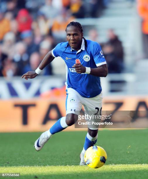 Hugo Rodallega of Wigan Athletic in action during the Barclays Premier League match between Wolverhampton Wanderers and Wigan Athletic at Molineux on...