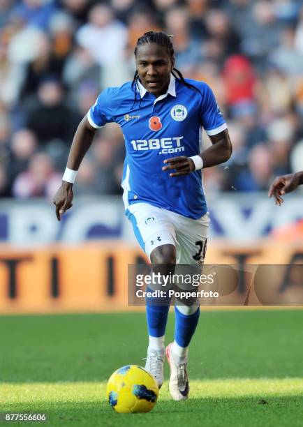 Hugo Rodallega of Wigan Athletic in action during the Barclays Premier League match between Wolverhampton Wanderers and Wigan Athletic at Molineux on...
