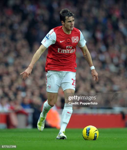 Carl Jenkinson of Arsenal in action during a Barclays Premier League match between Arsenal and West Bromwich Albion at the Emirates Stadium on...