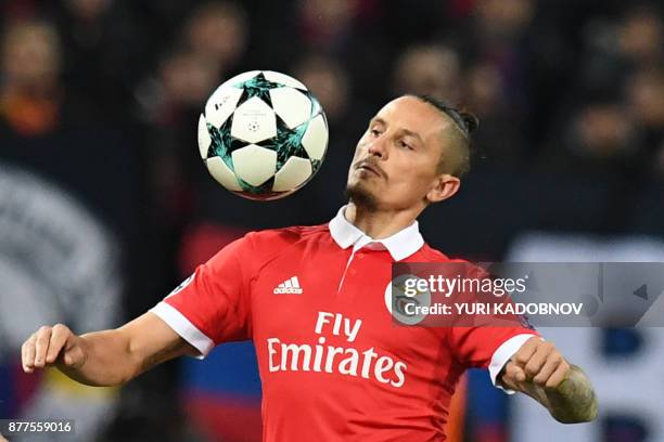 Benfica's midfielder from Serbia Ljubomir Fejsa eyes the ball during the UEFA Champions League Group A football match between PFC CSKA Moscow and SL...