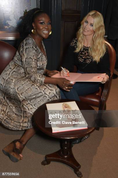 Fumi Desalu-Vold and Claudia Schiffer attend as Claudia Schiffer signs copies of her book "Claudia Schiffer" hosted by MR PORTER and NET-A-PORTER at...