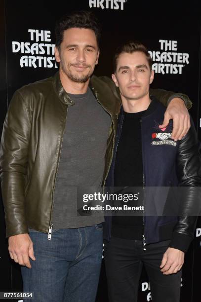 James Franco and Dave Franco attend a preview screening of "The Disaster Artist" at the Picturehouse Central on November 22, 2017 in London, England.