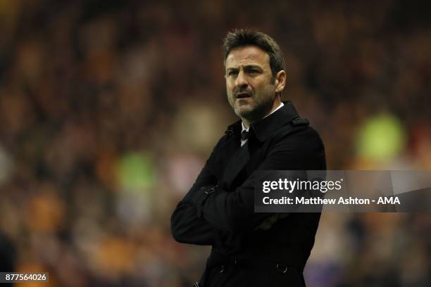 Thomas Christiansen the head coach / manager of Leeds United during the Sky Bet Championship match between Wolverhampton and Leeds United at Molineux...