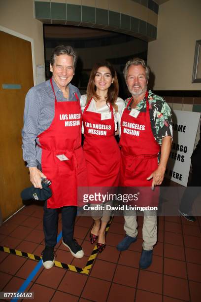 Tim Matheson, John Savage and Blanca Blanco are seen at the Los Angeles Mission Thanksgiving Meal for the homeless at the Los Angeles Mission on...