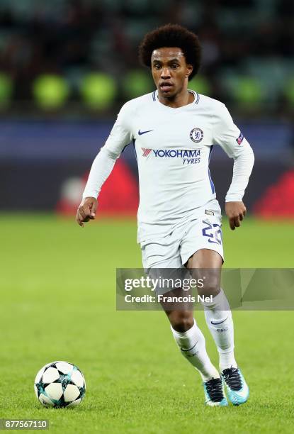 Willian of Chelsea in action during the UEFA Champions League group C match between Qarabag FK and Chelsea FC at Azersun-Arena on November 22, 2017...