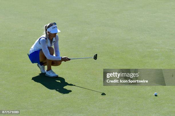 Pernilla Lindberg of Sweden lines up her putt on the thirteenth hole during the final round of the LPGA CME Group Championship at Tiburon Golf Club...