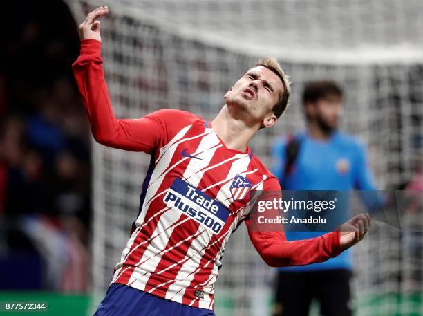 Antoine Griezmann of Atletico Madrid gestures during the UEFA Champions League Group C match between Atletico Madrid and AS Roma at the Metropolitano...