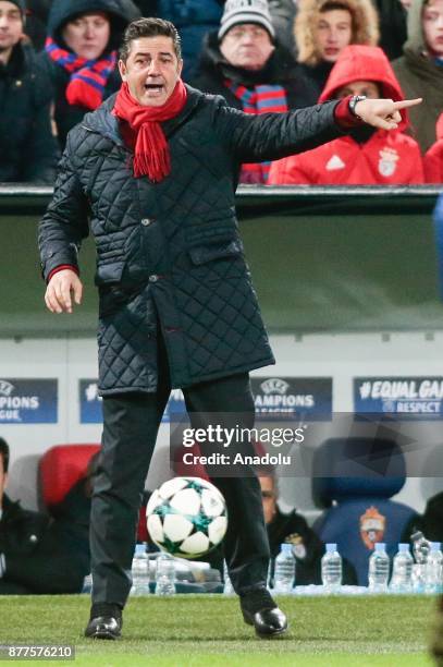 Head coach of Benfica, Rui Vitoria gives tactics to his players during the UEFA Champions League Group A soccer match between CSKA Moscow and Benfica...