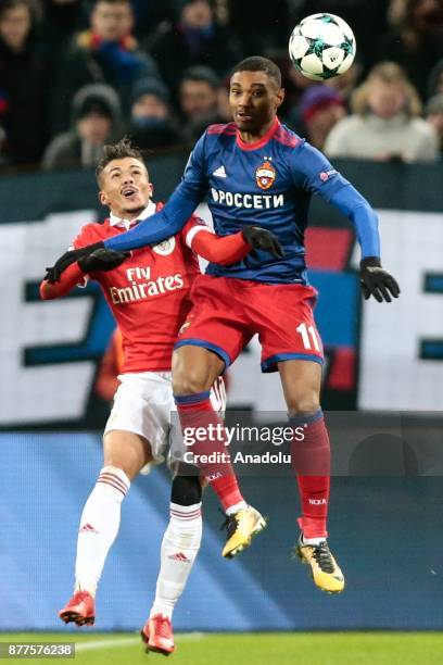 Diogo Goncalves of Benfica and Vitinho of CSKA Moscow in action during the UEFA Champions League Group A soccer match between CSKA Moscow and Benfica...