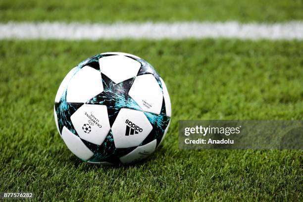 Official ball of the Champions League is seen during the UEFA Champions League Group A soccer match between CSKA Moscow and Benfica at VEB Arena in...