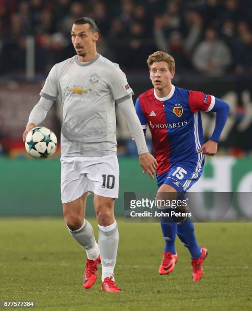 Zlatan Ibrahimovic of Manchester United in action during the UEFA Champions League group A match between FC Basel and Manchester United at St....