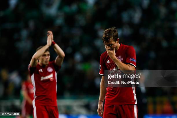 Olympiakos's midfielder Guillaume Gillet reacts during Champions League 2017/18 match between Sporting CP vs Olympiakos Piraeus, in Lisbon, on...