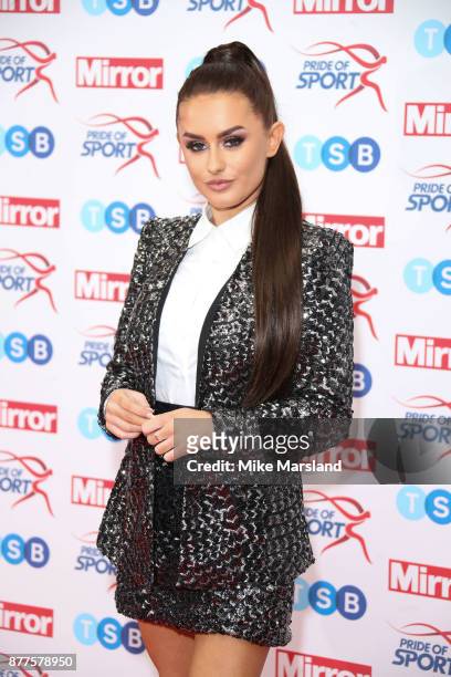 Amber Davies attends the Pride of Sport awards at Grosvenor House, on November 22, 2017 in London, England.