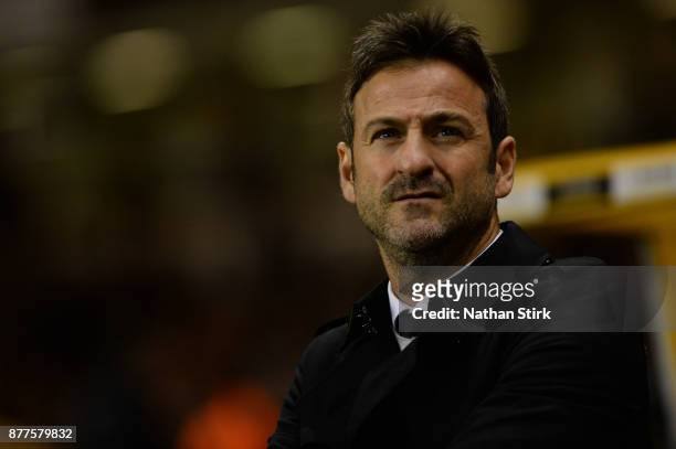 Thomas Christiansen manager of Leeds United looks on during the Sky Bet Championship match between Wolverhampton Wanderers and Leeds United at...