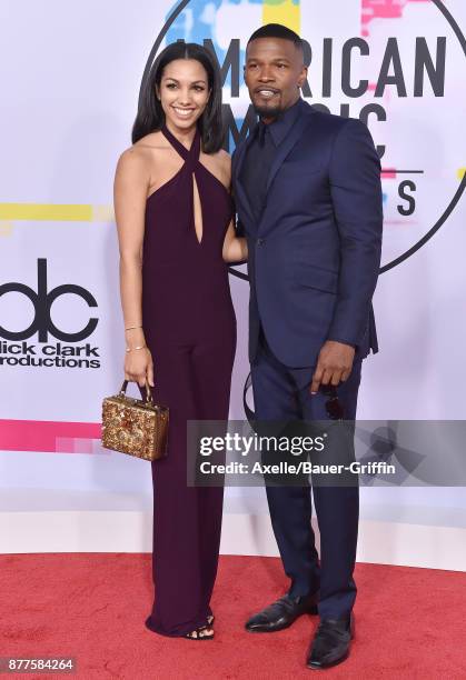 Actor Jamie Foxx and daughter Corinne Foxx arrive at the 2017 American Music Awards at Microsoft Theater on November 19, 2017 in Los Angeles,...