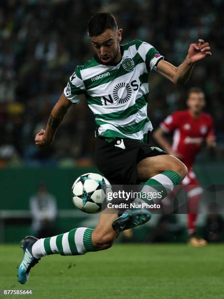 Sportings midfielder Bruno Fernandes during the UEFA Champions League group D match between Sporting CP and Olympiacos FC at Alvalade Stadium on...