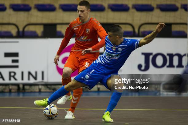 Jovan LAZAREVI of Ekonomac Kragujevac compete for the ball with Cristian Borruto of Pescara Calcio a 5 during the Elite Round of UEFA Futsal Cup...